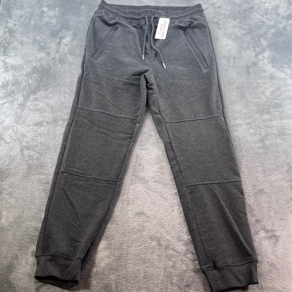 Angela Bebe K7001-2 Mens Gray Fleece Jogger Sweatpants Zipper Pockets Size M